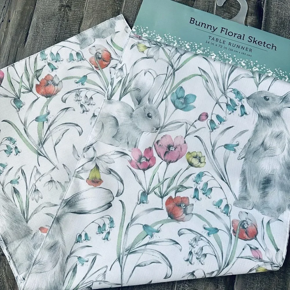 Easter Bunny Spring Floral Botanical Table Runner